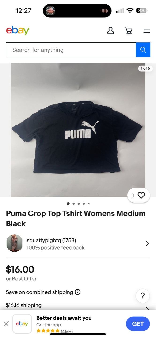 Puma Women's Black Crop Top Size Medium - photo 3