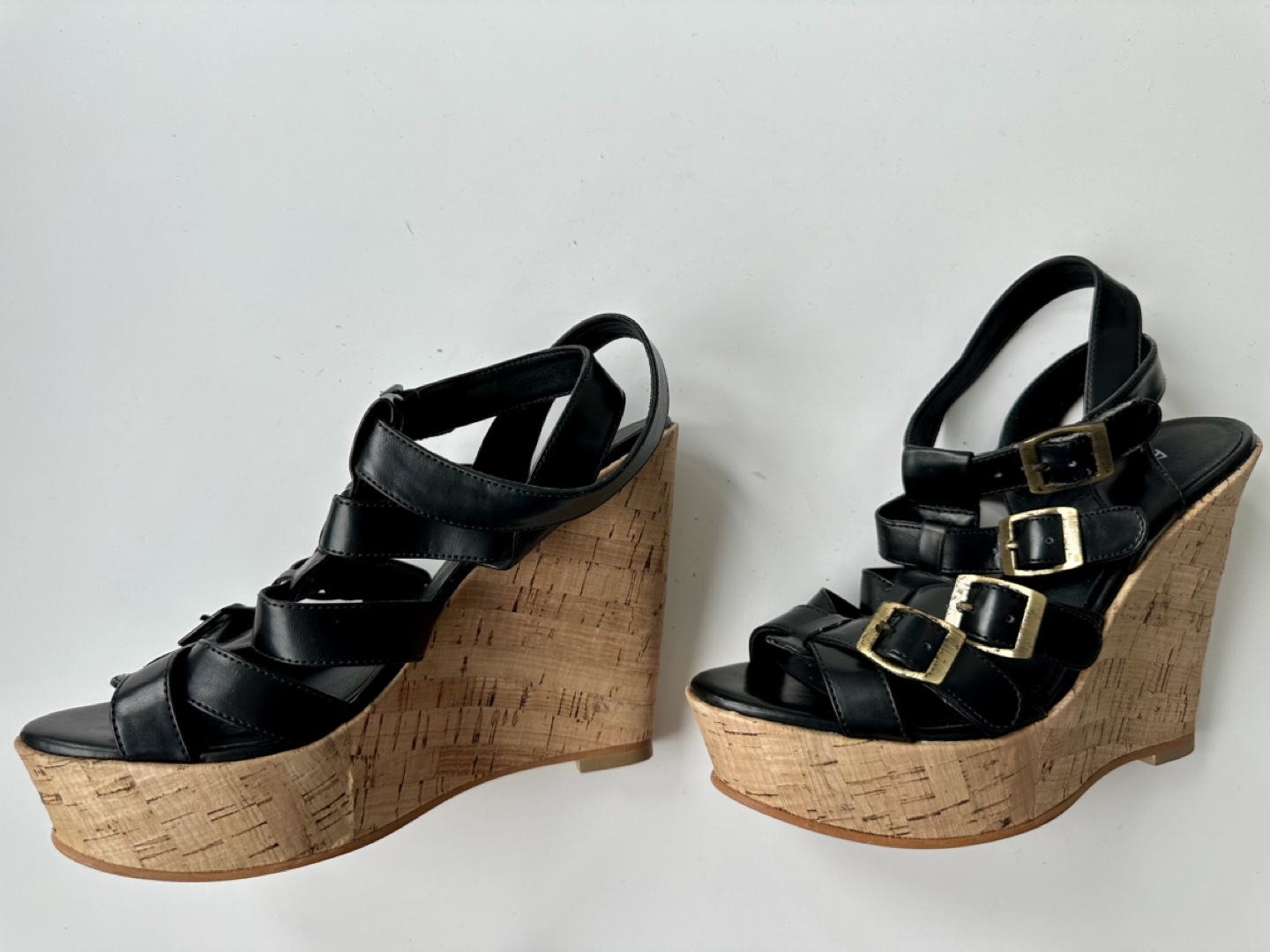 ALDO Black Leather Cork Wedge Sandals - photo 2