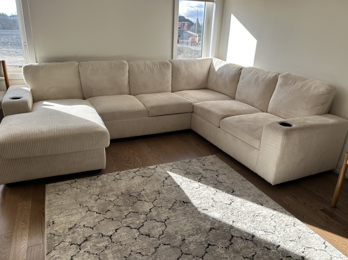 Beige Corduroy Sectional Sofa