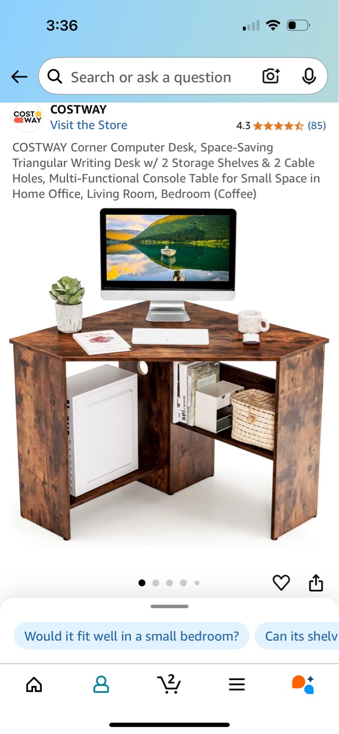 COSTWAY Corner Computer Desk - Brown - photo 2