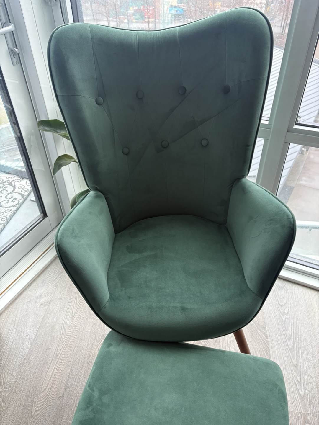 Velvet Armchair and Ottoman Set
