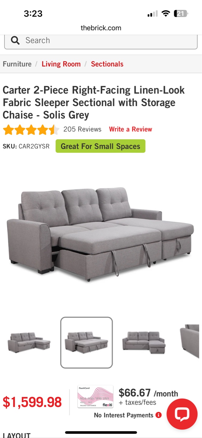 Carter 2-Piece Right-Facing Linen-Look Sectional Sleeper Sofa - photo 4