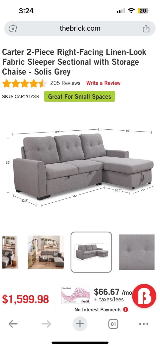 Carter 2-Piece Right-Facing Linen-Look Sectional Sleeper Sofa