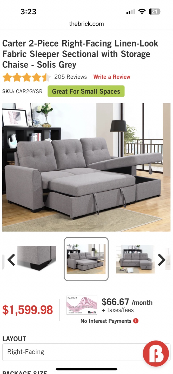 Carter 2-Piece Right-Facing Linen-Look Sectional Sleeper Sofa - photo 2