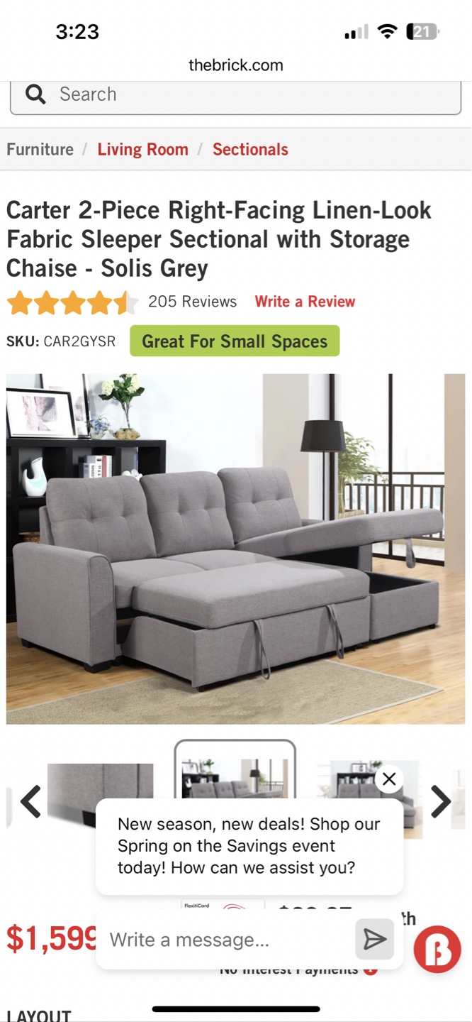 Carter 2-Piece Right-Facing Linen-Look Sectional Sleeper Sofa - photo 3
