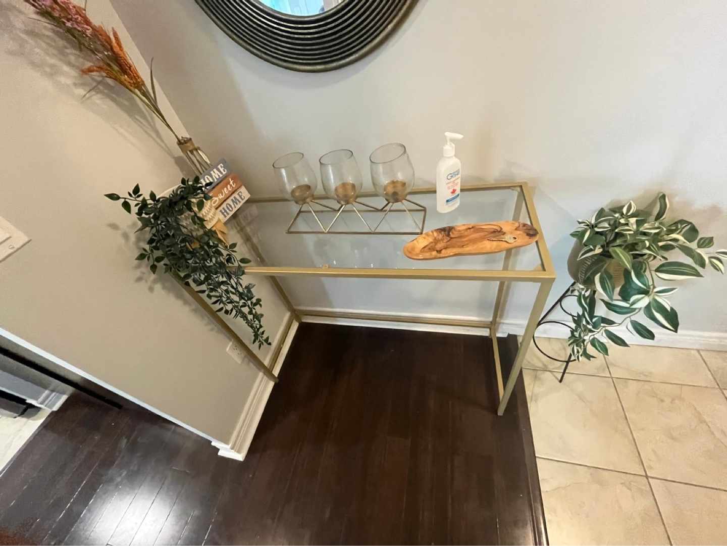 Gold Metal and Glass Console Table