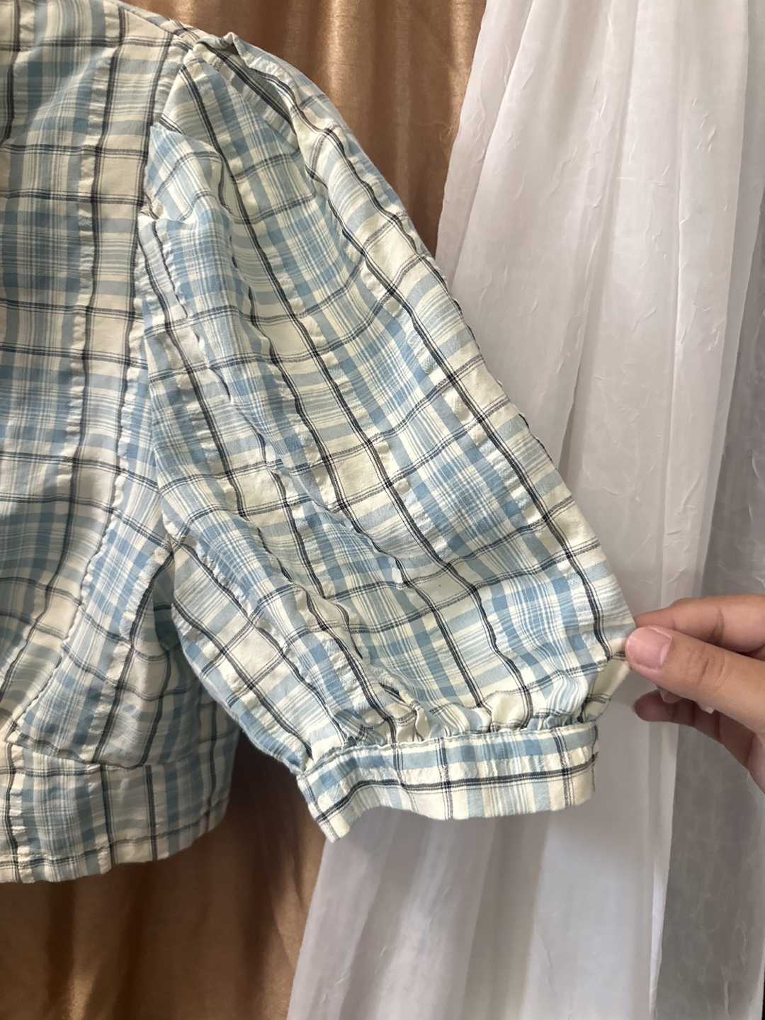 Cider Blue Plaid Button-Up Crop Top - Size M - photo 2