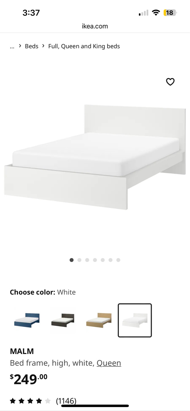 IKEA MALM Queen Bed Frame - White with mattress