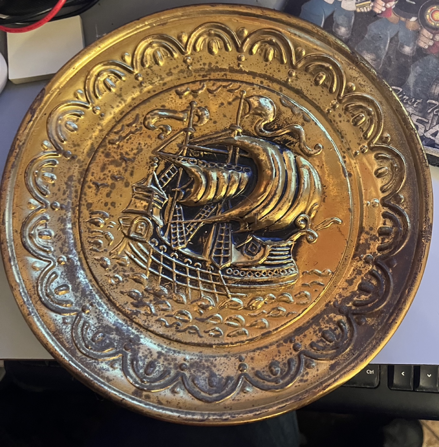 Vintage Brass Wall Hanging - Sailing Ship Design