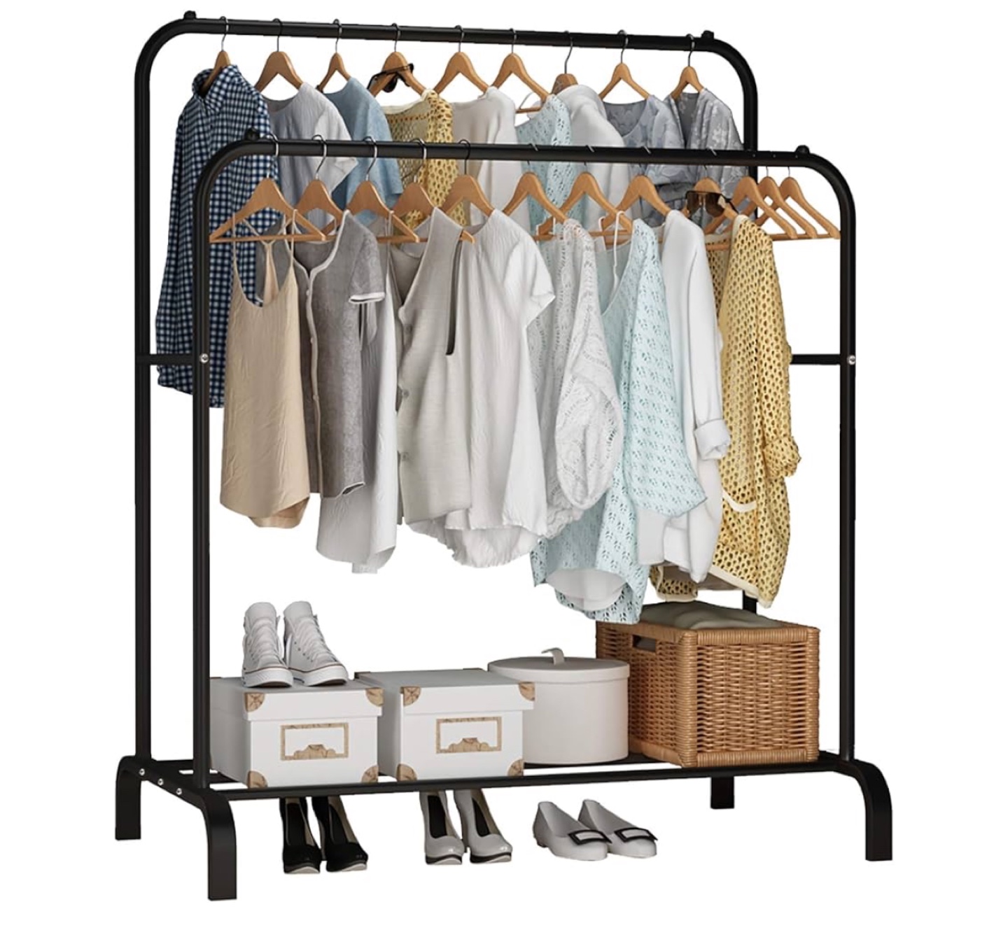 Double Clothing Rack - Black Metal
