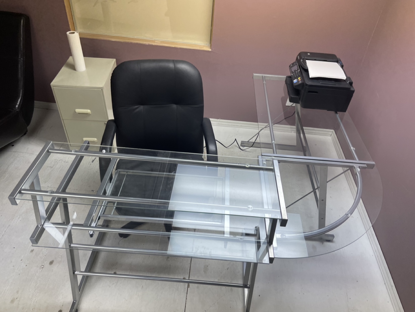 Glass Computer Desk with Metal Frame & chair - photo 2