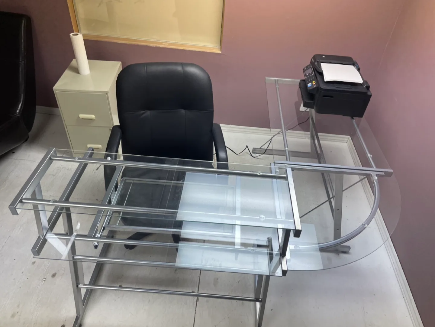 Glass Computer Desk with Metal Frame & chair image indicator(2)