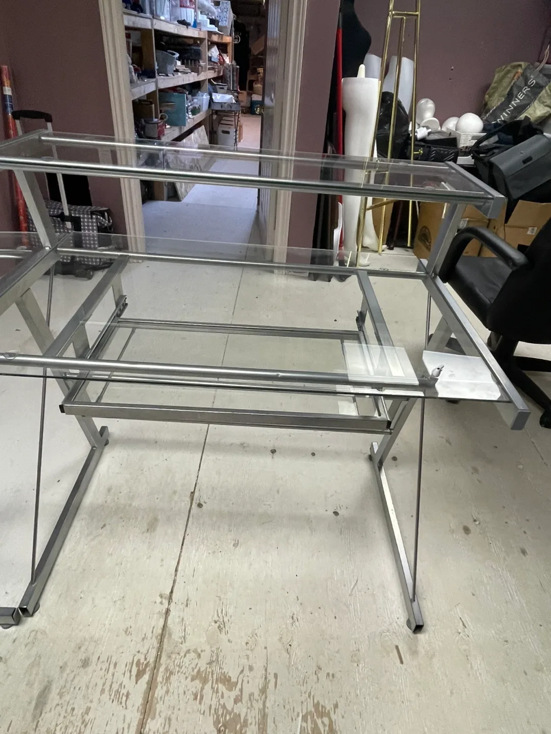 Glass Computer Desk with Metal Frame & chair image indicator(5)