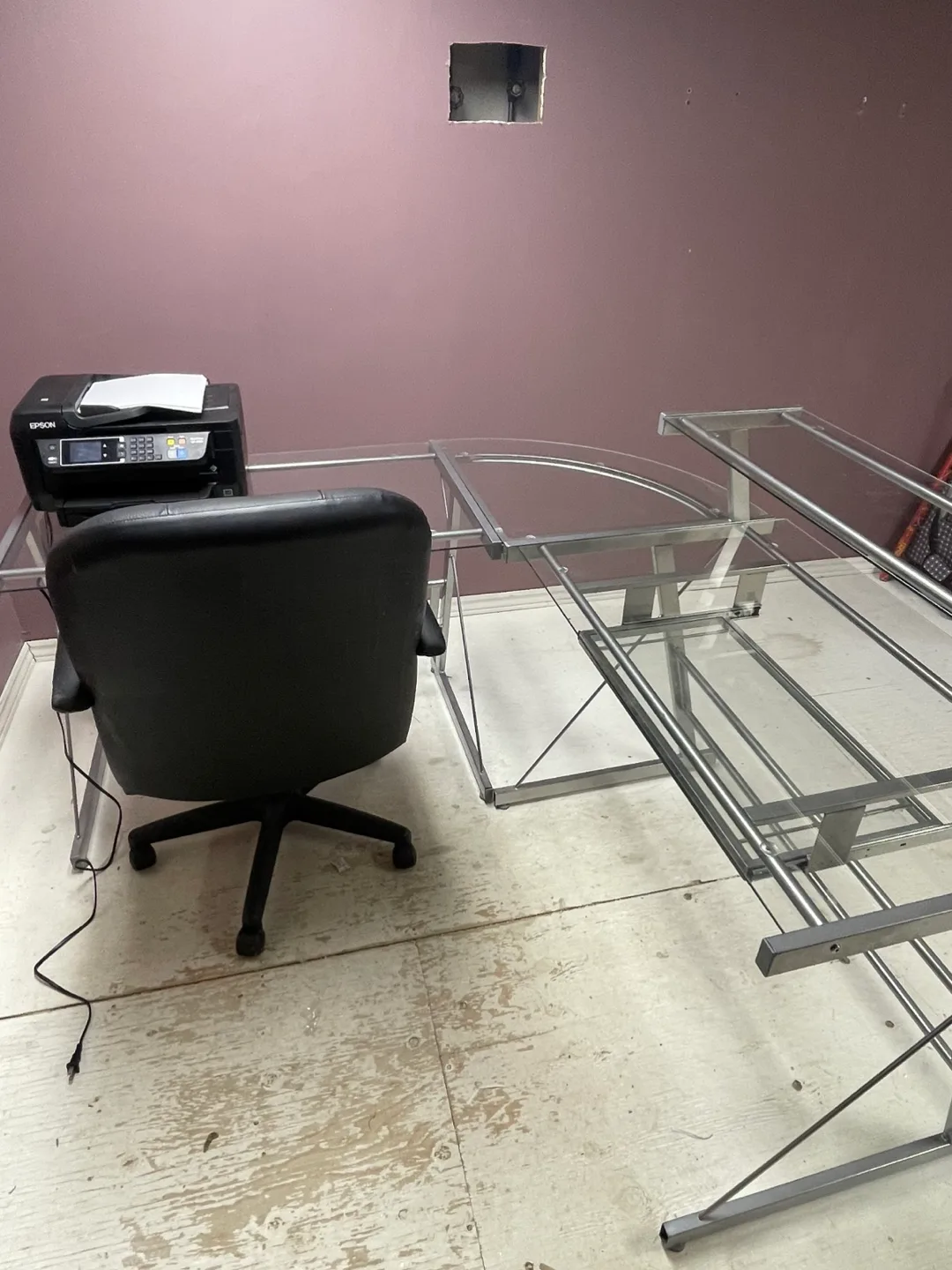 Glass Computer Desk with Metal Frame & chair image indicator(6)