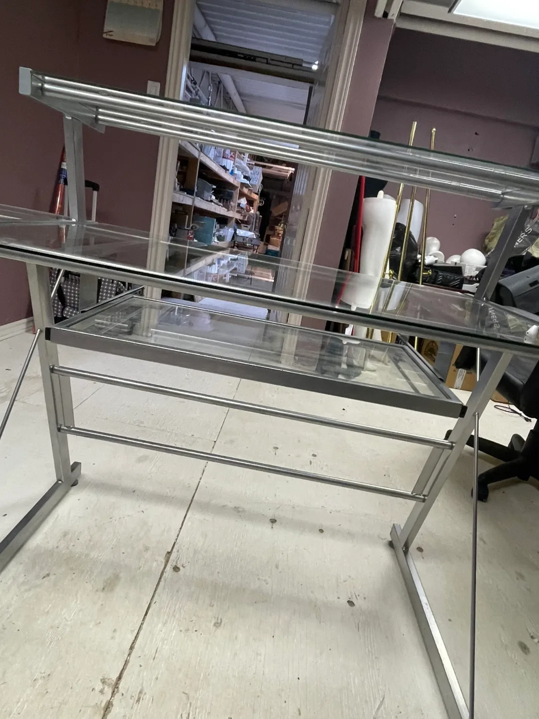 Glass Computer Desk with Metal Frame & chair image indicator(4)