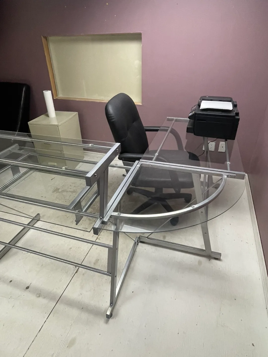 Glass Computer Desk with Metal Frame & chair image indicator(7)