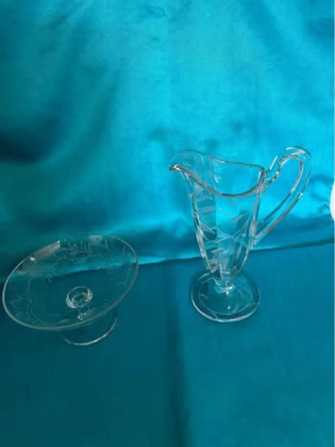 Syrup-Cream PITCHER Etched glass Butterfly-Floral Design thumbnail