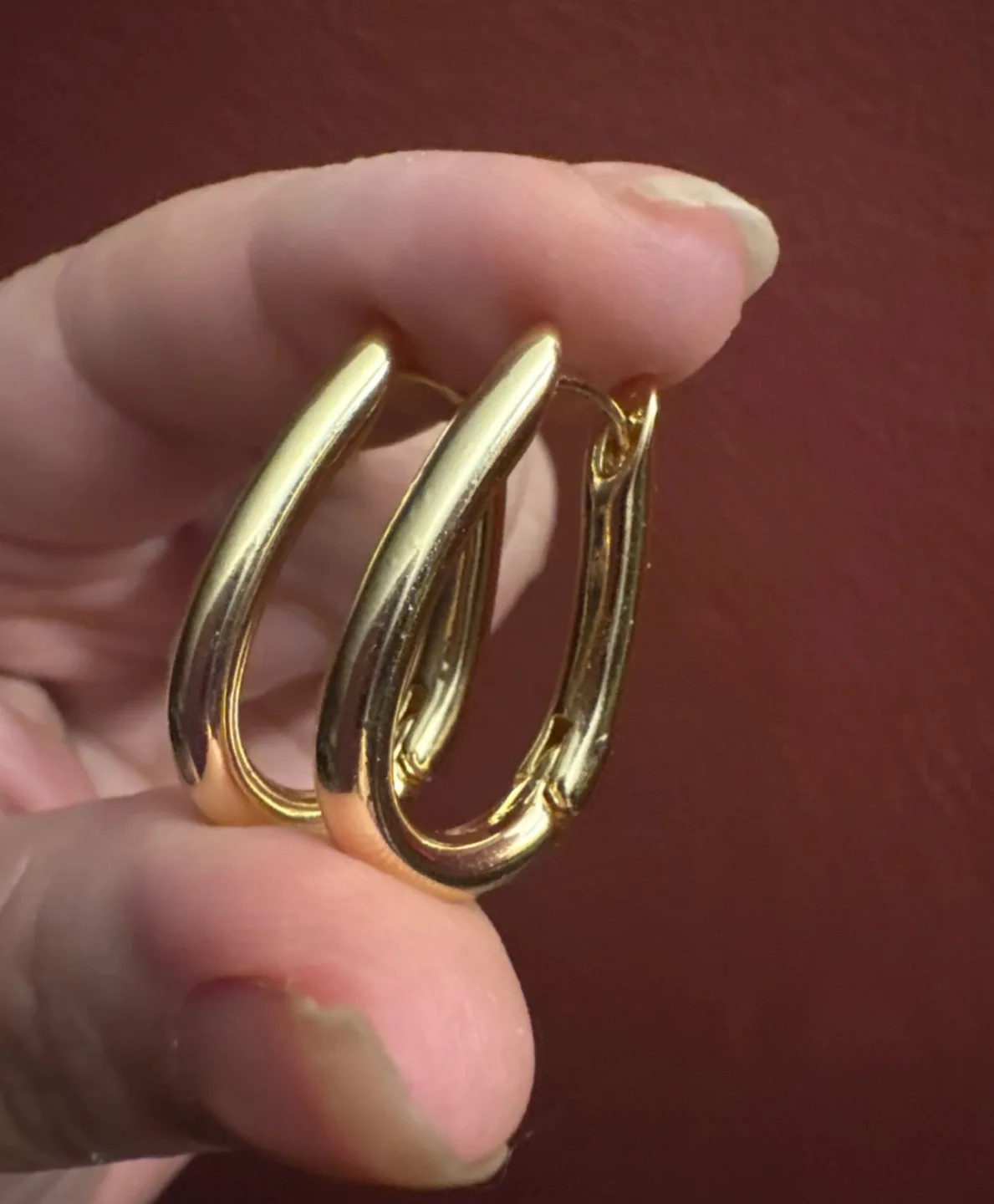 New 14K Gold SS Oval Hoop Earrings image indicator(2)