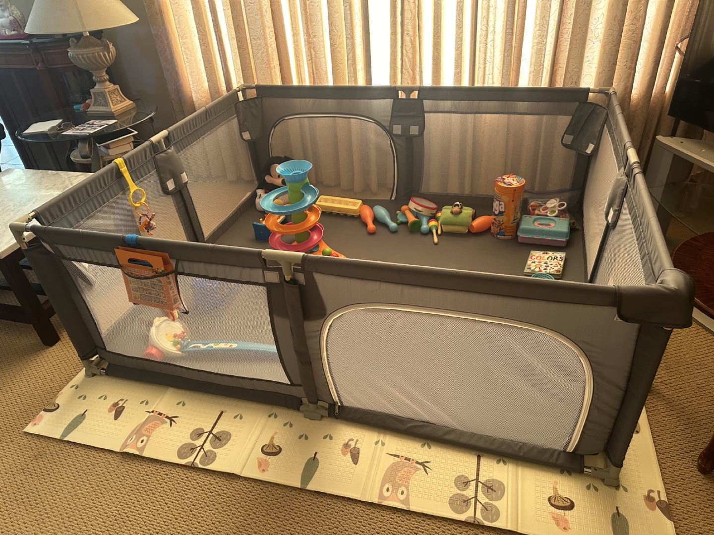 Barely Used - Palopalo Baby Playpen, 71"x59", Grey