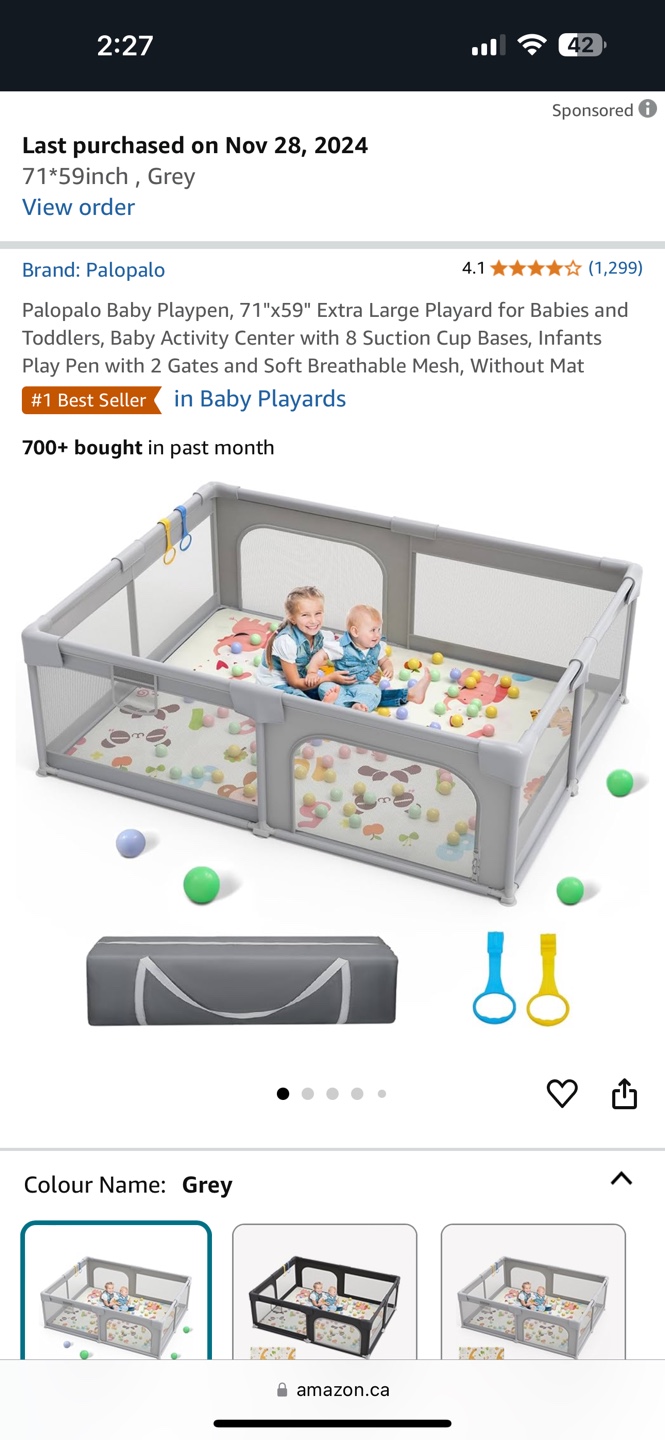 Barely Used - Palopalo Baby Playpen, 71"x59", Grey - photo 2