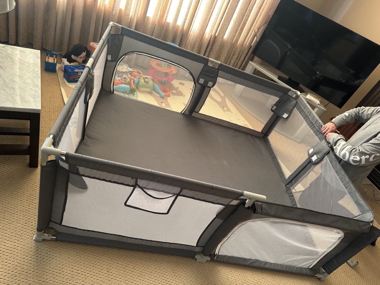 Barely Used - Palopalo Baby Playpen, 71"x59", Grey - photo 3