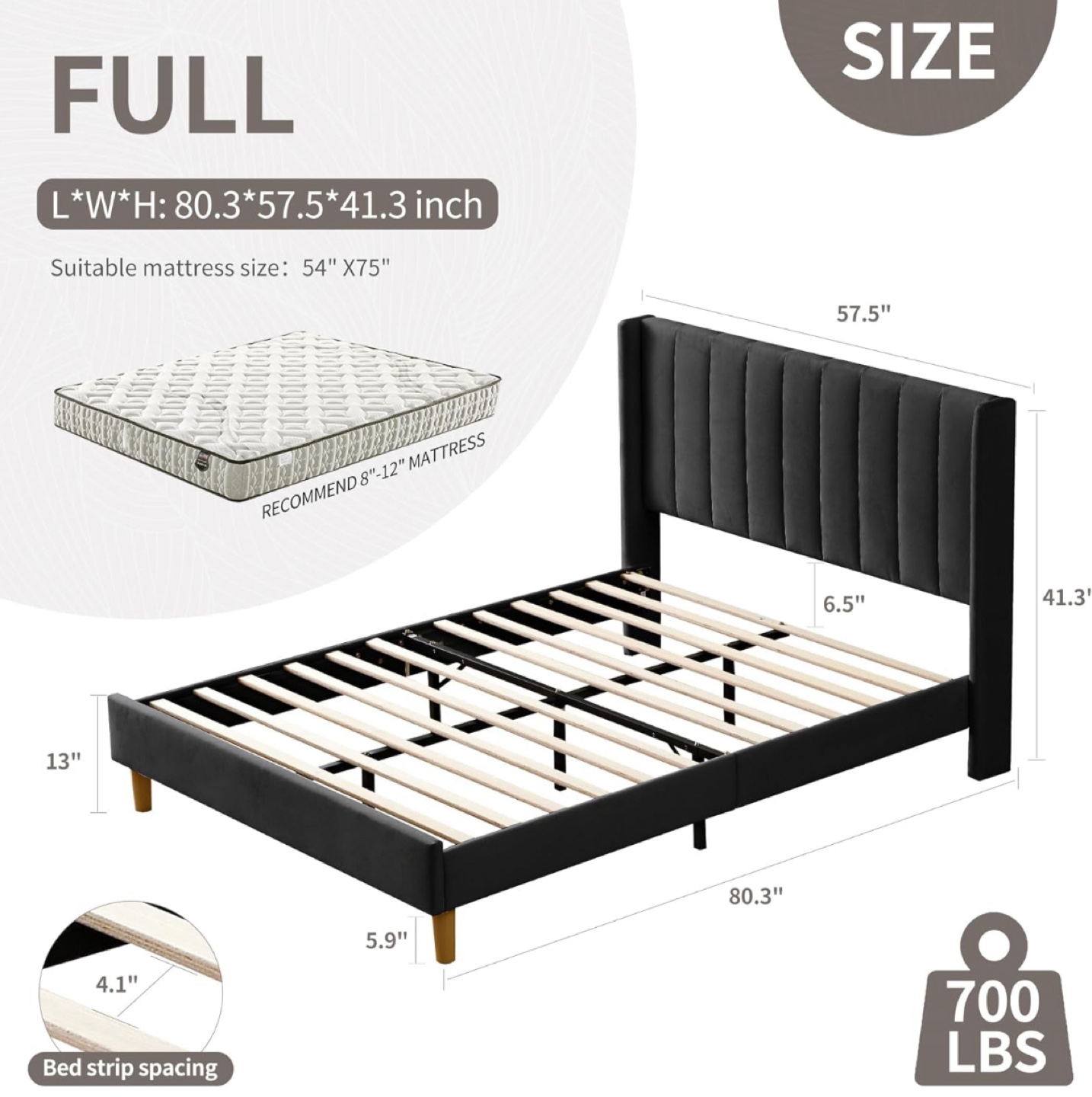 YUHUASHI Full Size Upholstered Bed Frame with Wooden Legs
