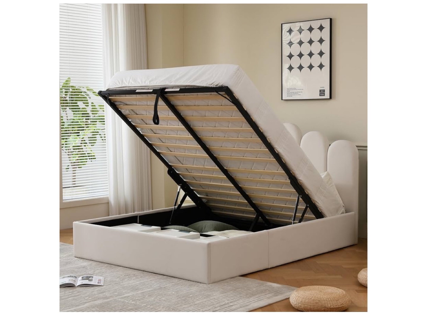 Queen Upholstered Bed Frame with Hydraulic Lift - photo 5