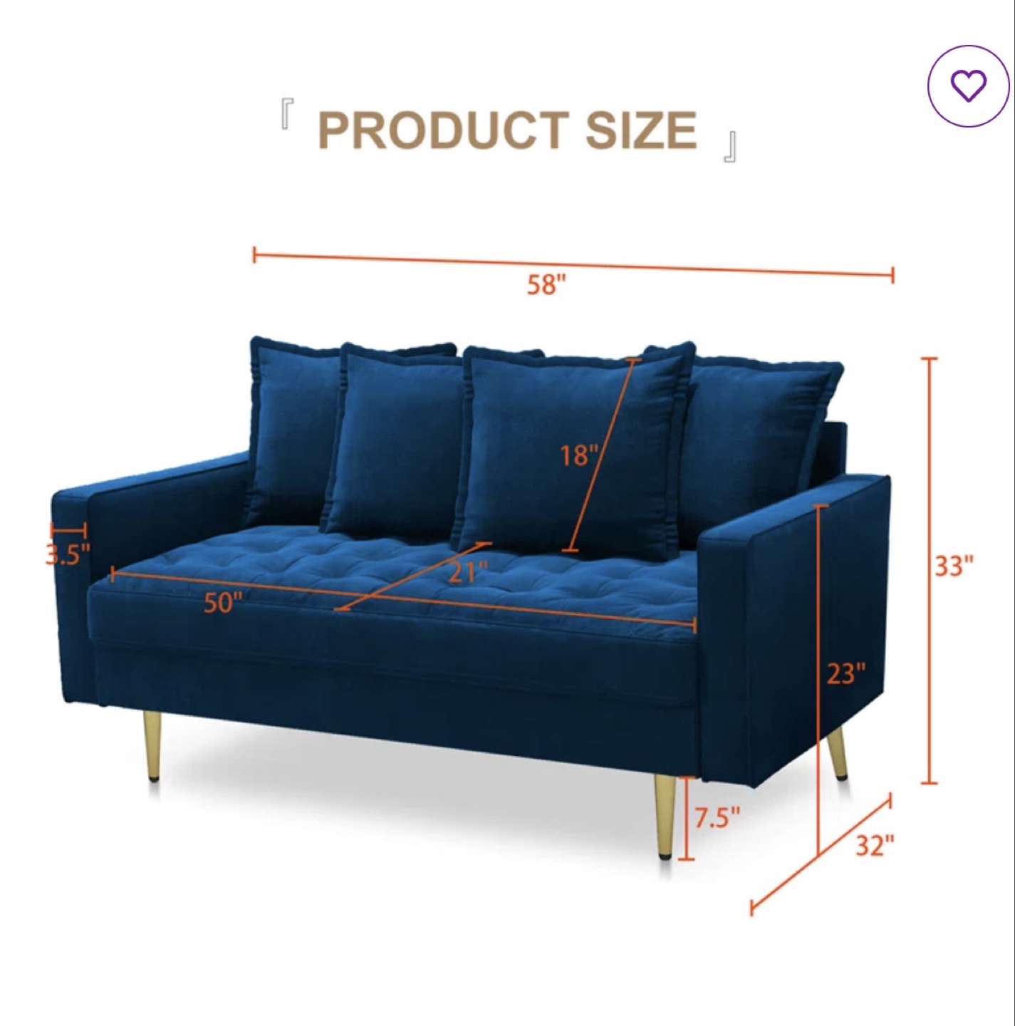 Madalinn 58” Blue Velvet Loveseat