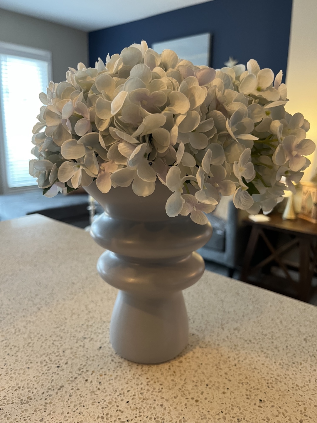 Dusty Blue Modern Vase with Faux Hydrangeas - photo 4