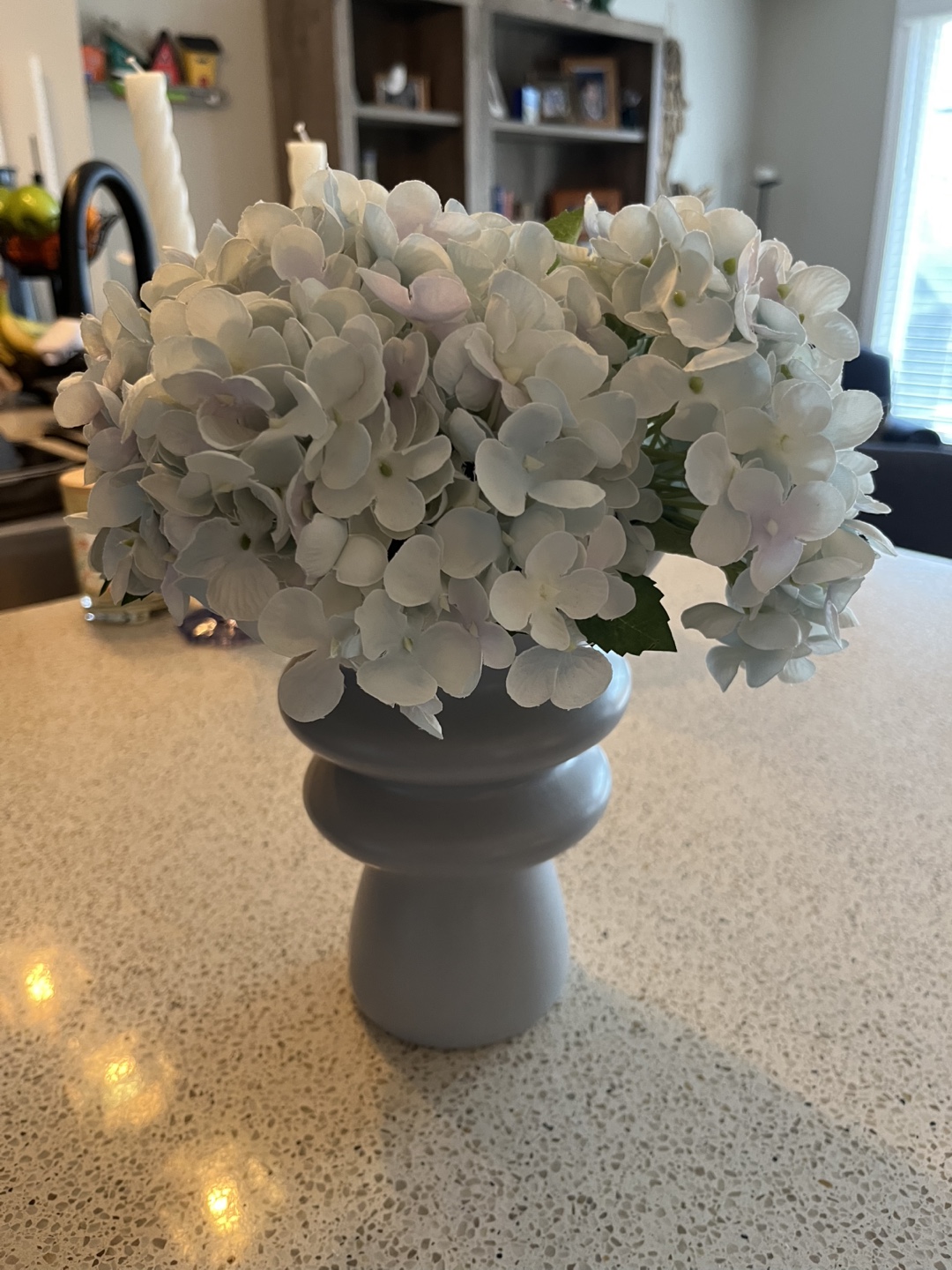 Dusty Blue Modern Vase with Faux Hydrangeas