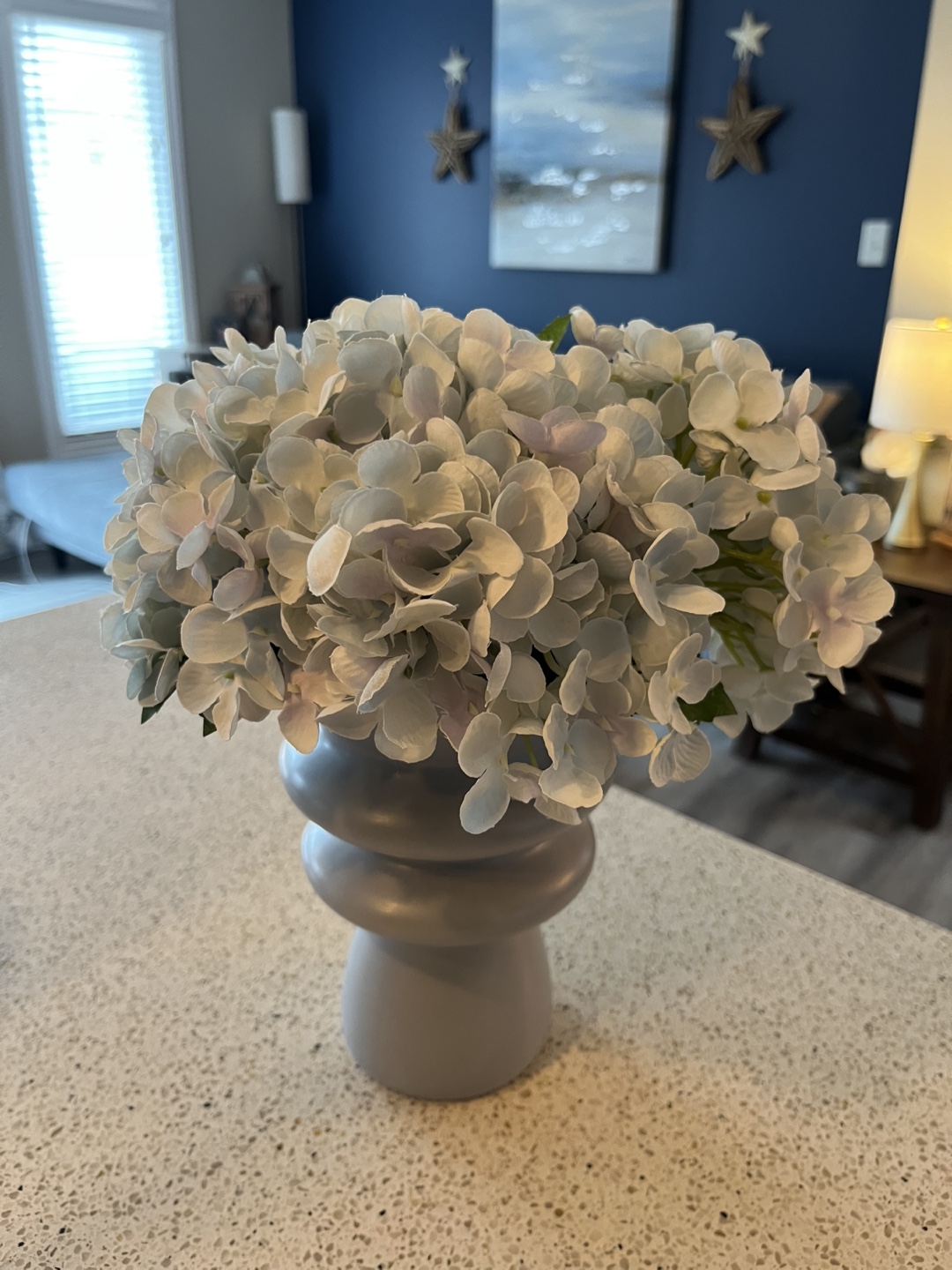 Dusty Blue Modern Vase with Faux Hydrangeas - photo 2