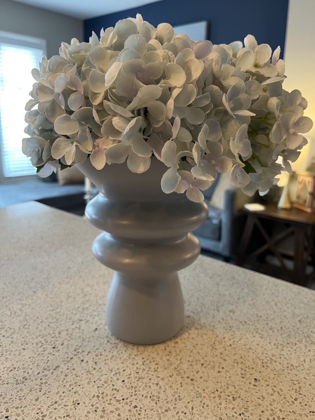 Dusty Blue Modern Vase with Faux Hydrangeas - photo 3