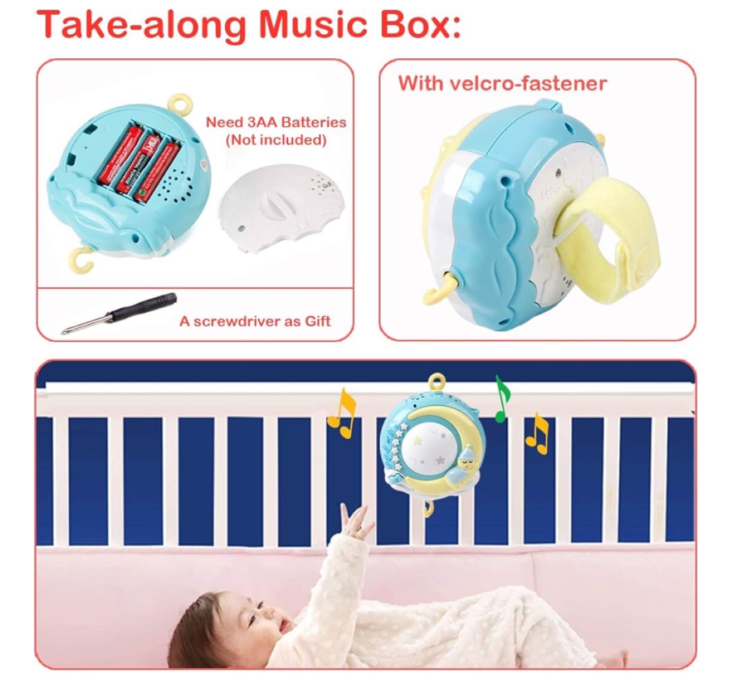 💚 Baby Musical Mobile Crib with Lights & Timing Function - photo 4