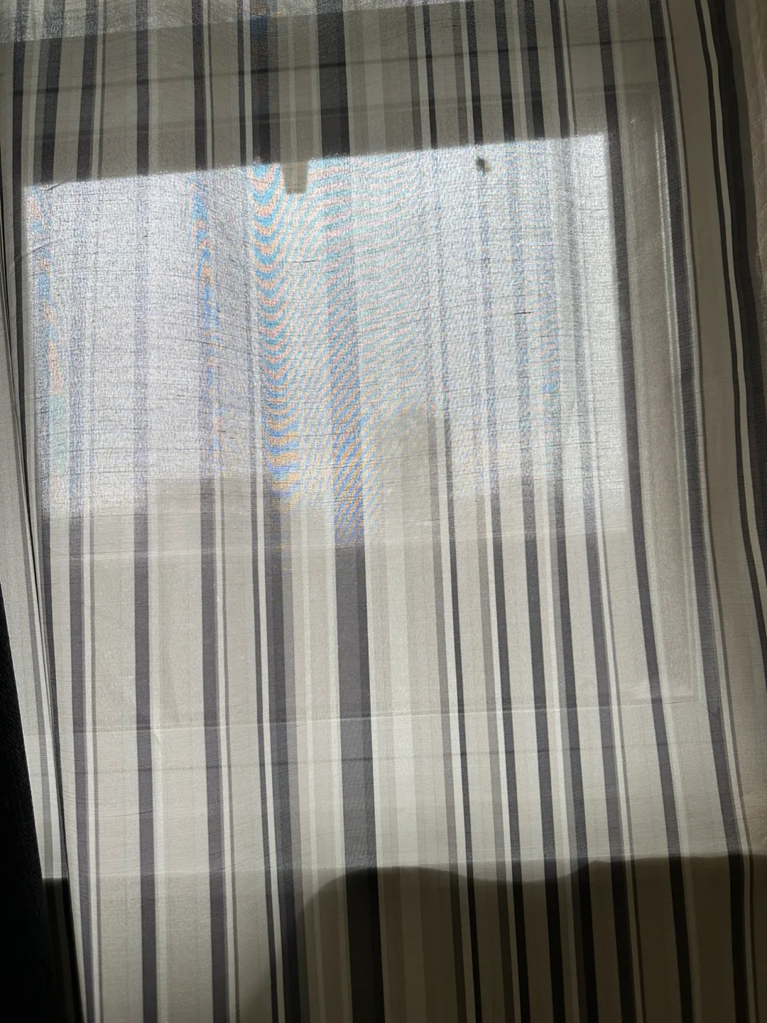 Sheer Light Filtering Curtains - 2 Striped Panels + Curtain Rod thumbnail