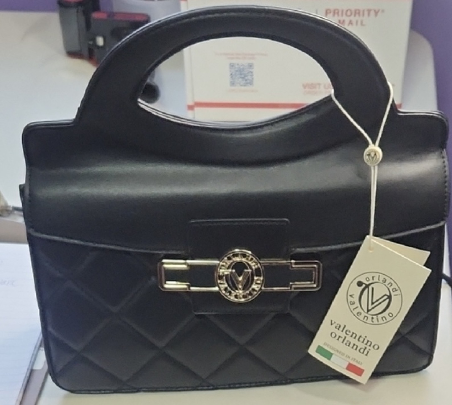 Valentino Orlandi Black Quilted Top Handle Bag