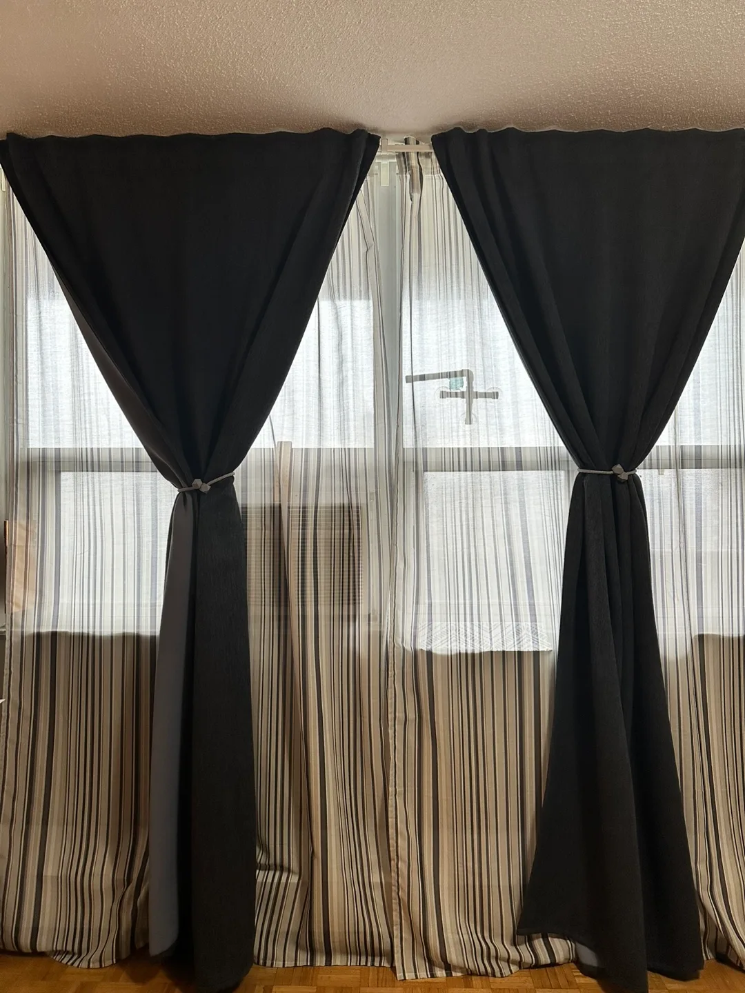Dark Grey Blackout Curtains with Tiebacks & Rod thumbnail