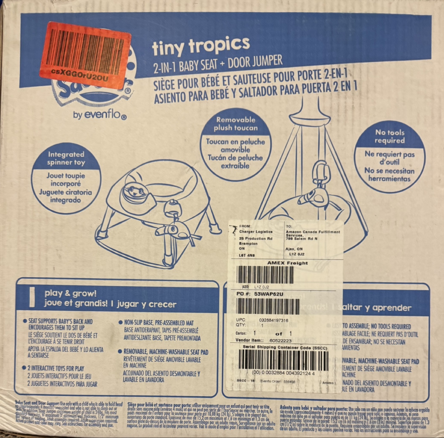 💚 Evenflo ExerSaucer Tiny Tropics 2-in-1 Baby Seat & Door Jumper - photo 2