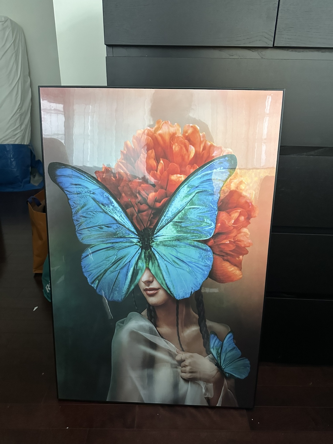 Large Framed Butterfly and Floral Print
