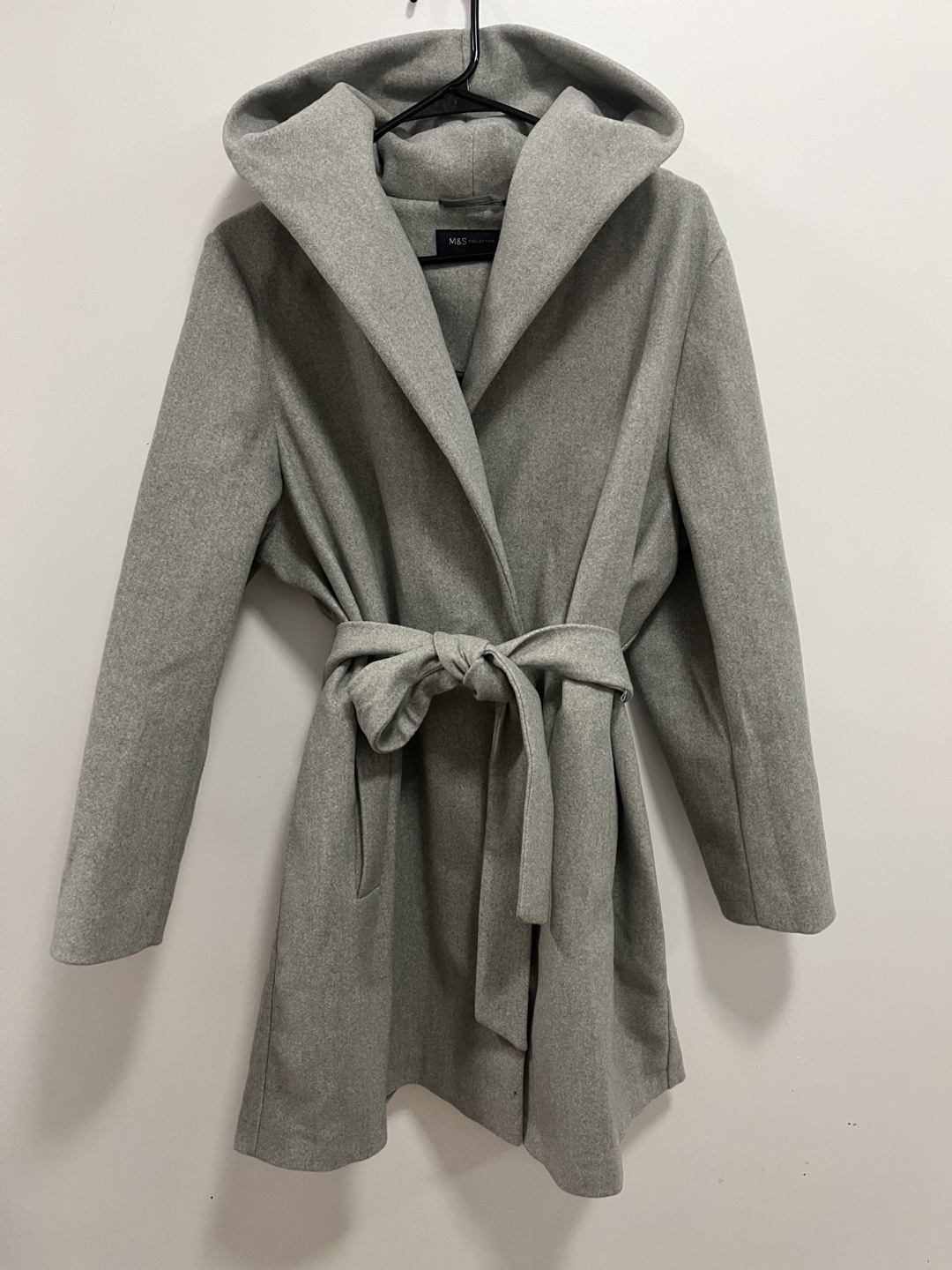 M&S Collection Grey Hooded Wrap Coat