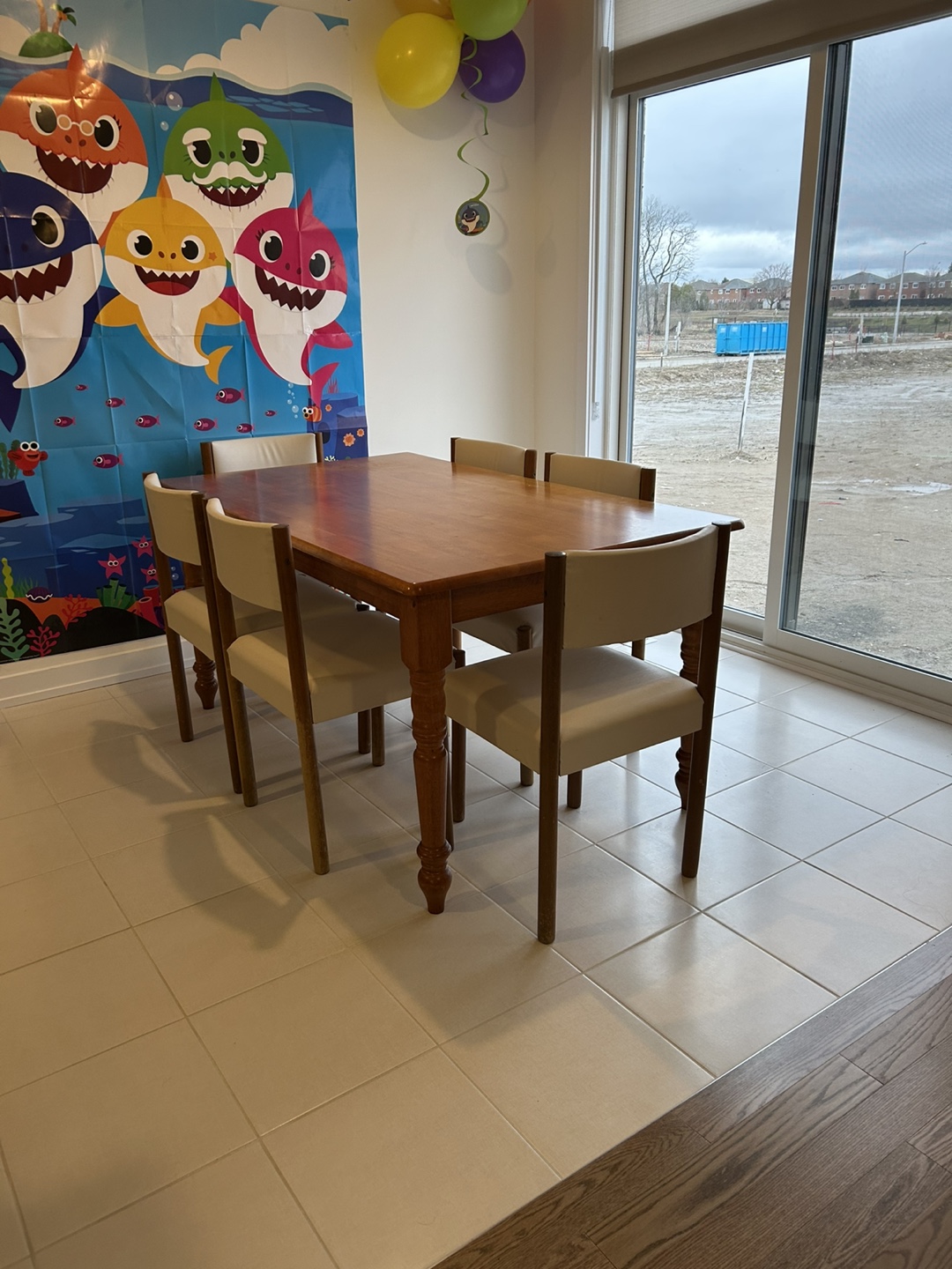 Wooden Dining Table Set with Six Chairs