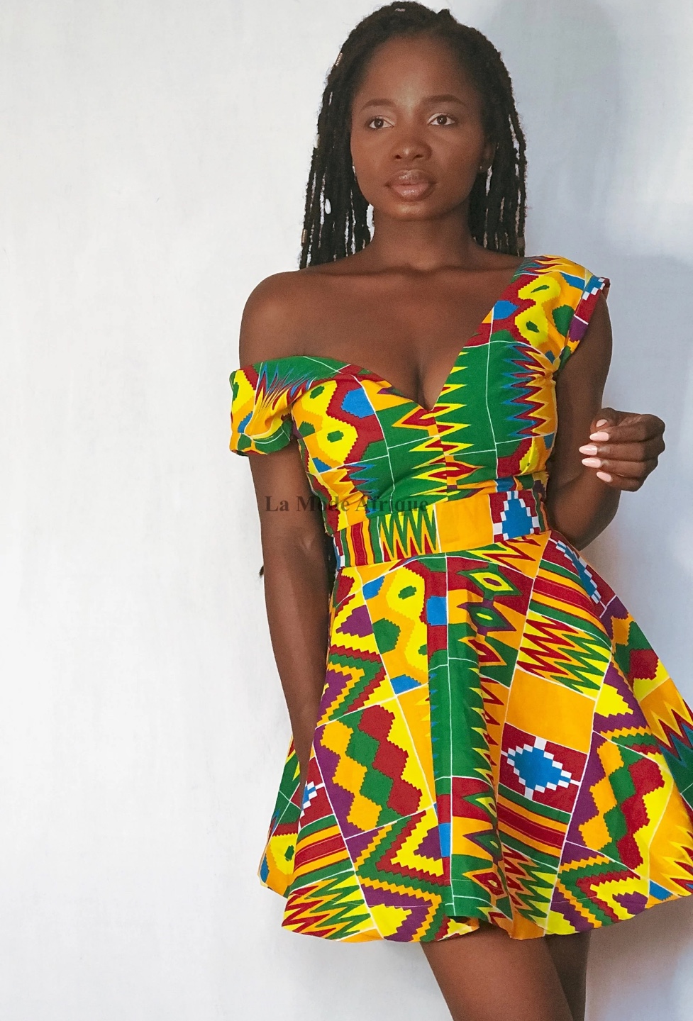 Kente Print Off-the-Shoulder Mini Dress