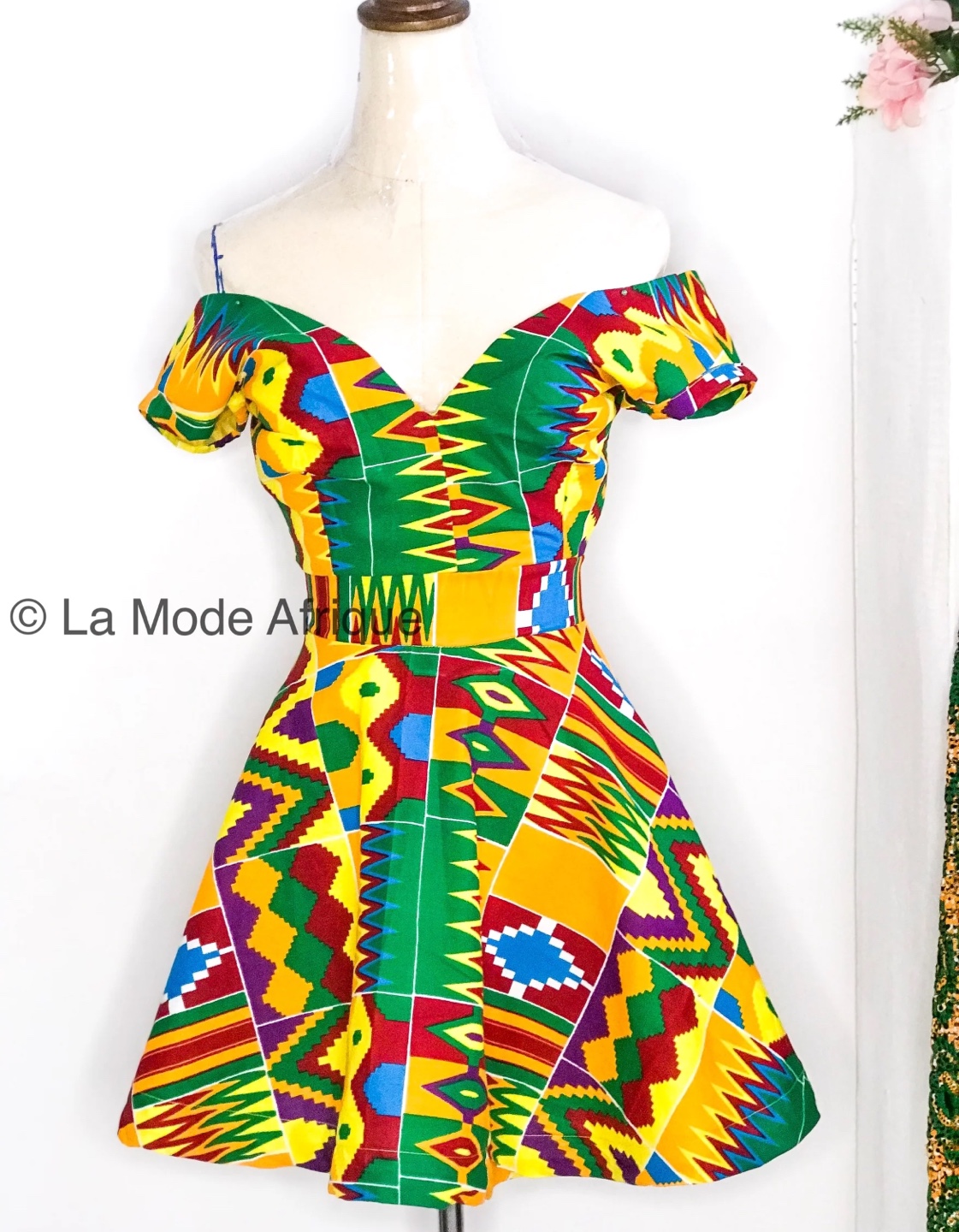 Kente Print Off-the-Shoulder Mini Dress - photo 2