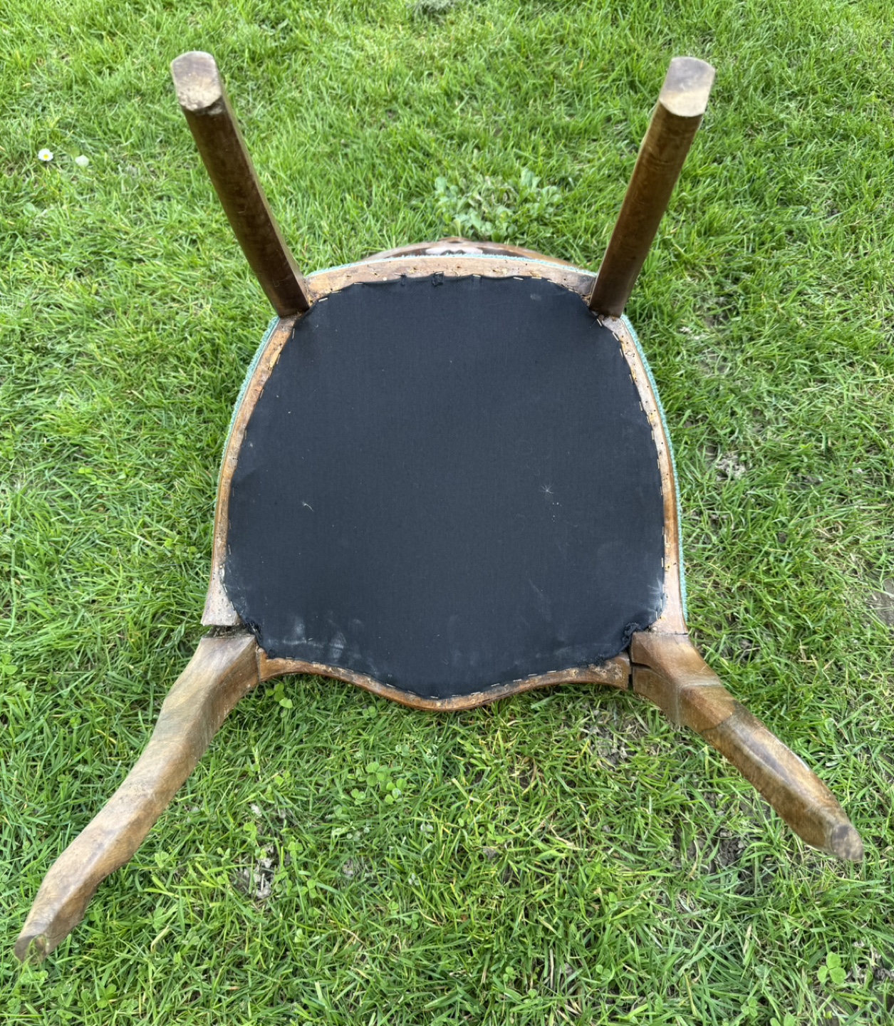 Antique Carved Wood Chair with Teal Upholstery - photo 4