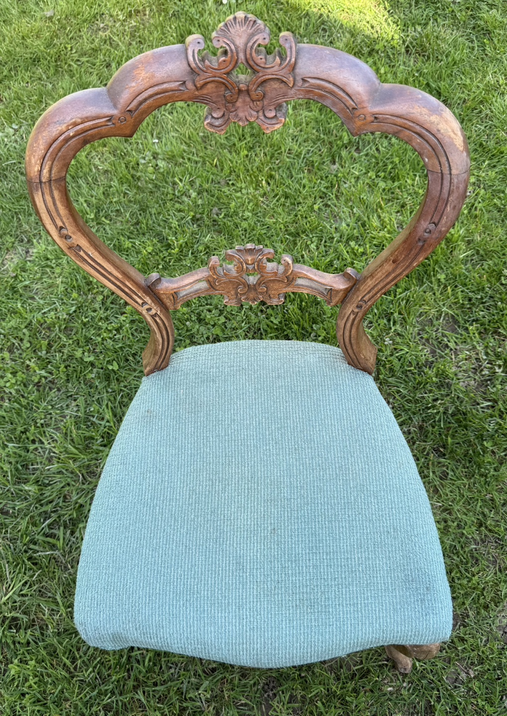 Antique Carved Wood Chair with Teal Upholstery - photo 2