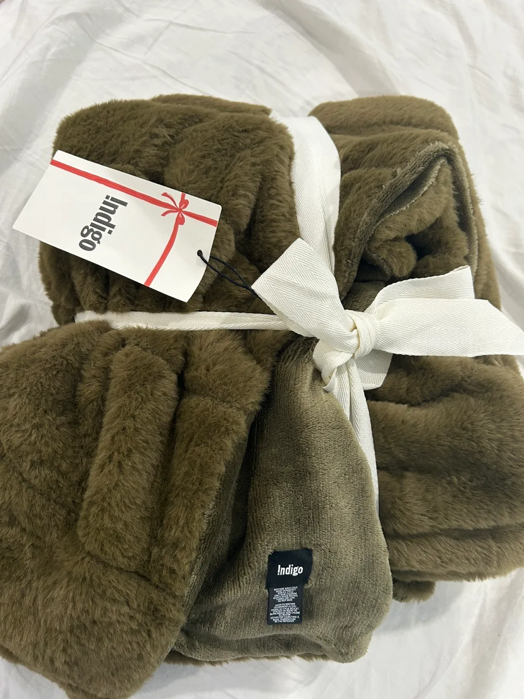 Indigo Olive Green Faux Fur Throw Blanket