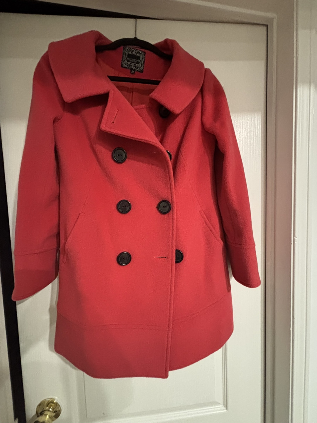 Shiny She Women's Coral Double-Breasted Peacoat - Size Medium