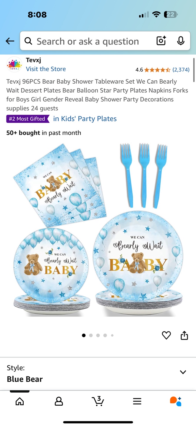 Texvj 96PCS Bear Baby Shower Tableware Set