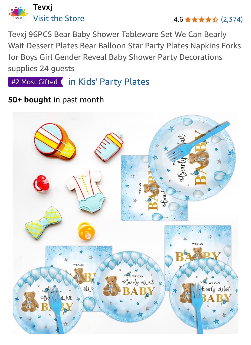 Texvj 96PCS Bear Baby Shower Tableware Set - photo 5