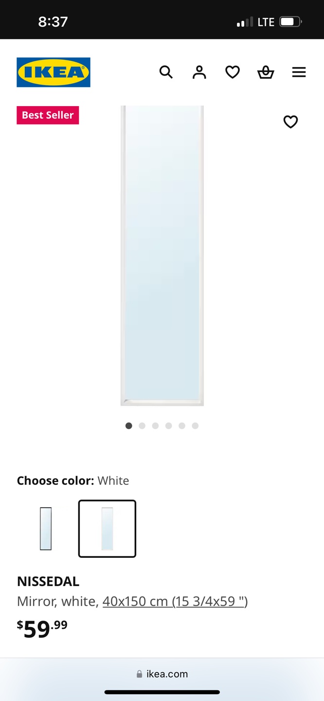 IKEA NISSEDAL Full Length Mirror - White