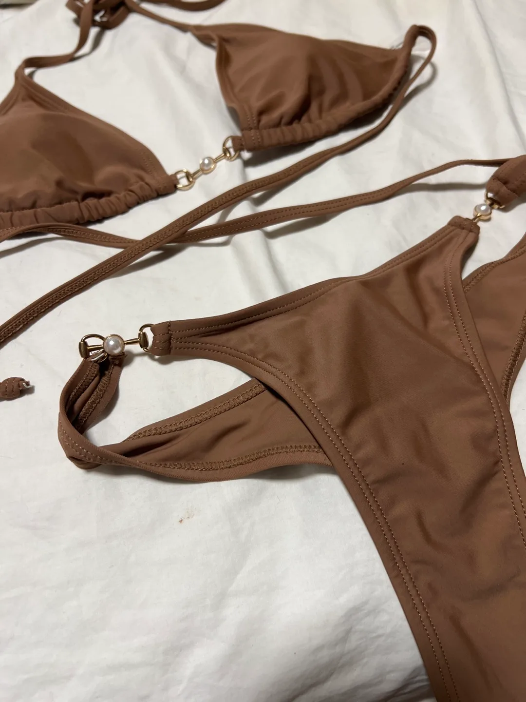 Brown Pearl Detail Bikini Set image indicator(2)